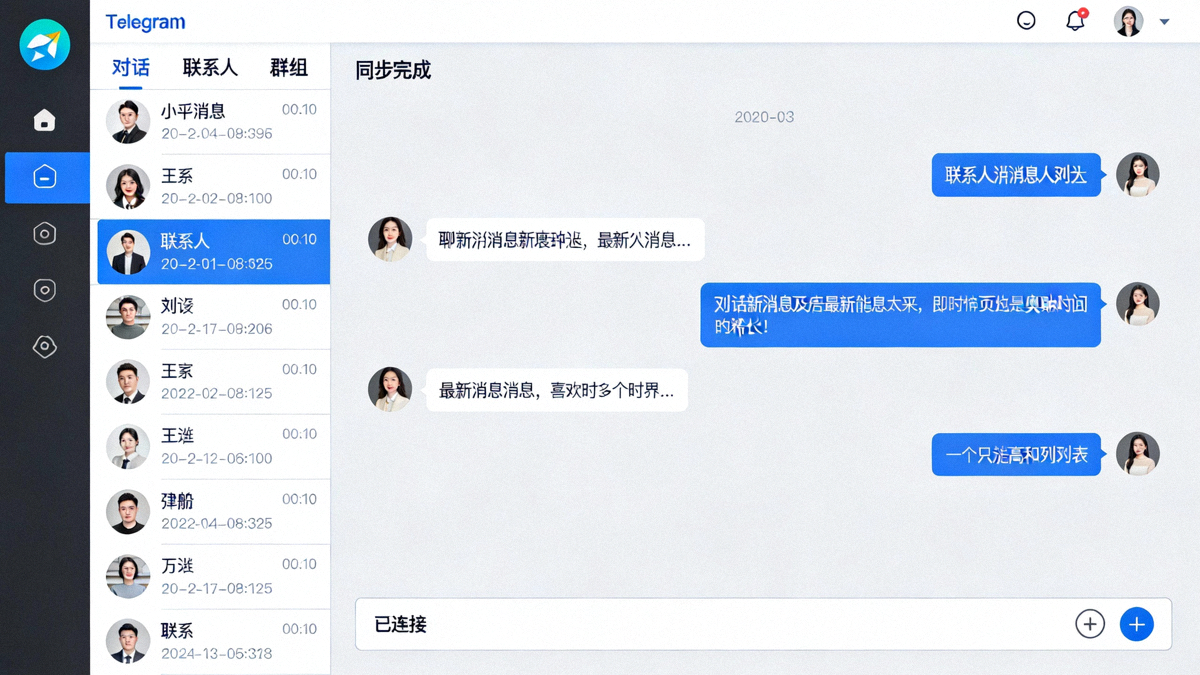 电脑版Telegram同步完成后显示全部聊天列表的界面