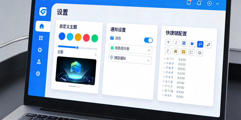 电脑屏幕上显示Telegram中文版的自定义主题、通知设置和快捷键配置面板
