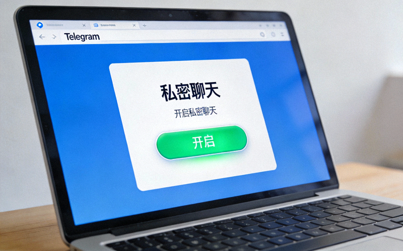 电脑屏幕显示Telegram中文版私密聊天开启界面，突出显示开启按钮
