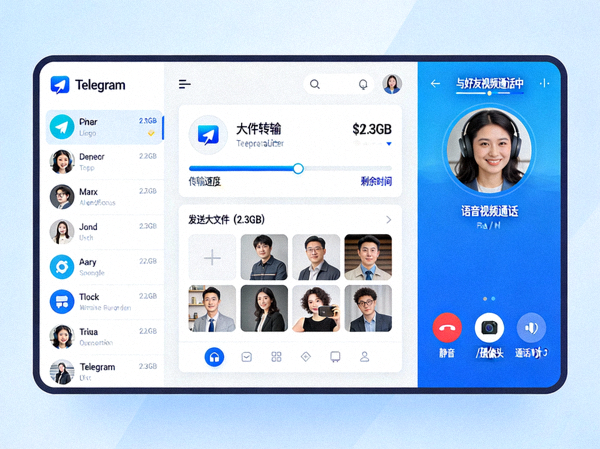 Telegram电脑版大文件传输与语音视频通话功能界面