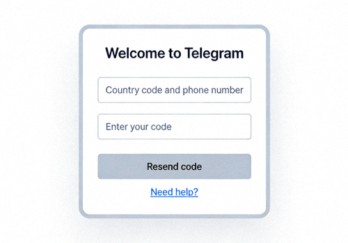 Telegram电脑版登录界面截图，显示输入手机号和验证码的步骤