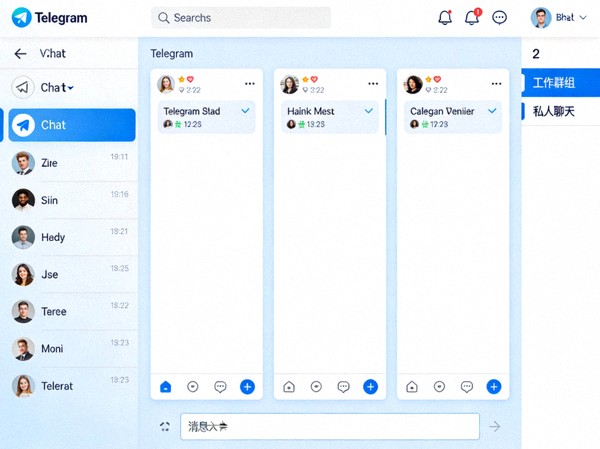 Telegram电脑版多窗口对话和标签页功能界面展示