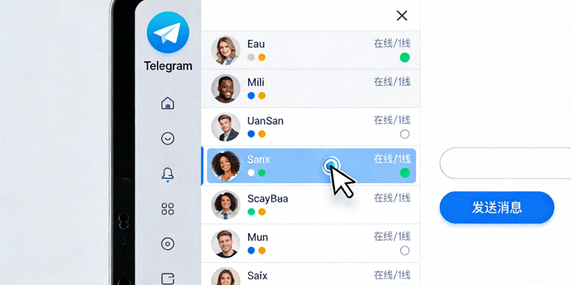 Telegram电脑版左侧联系人列表界面截图，鼠标悬停在某个联系人上