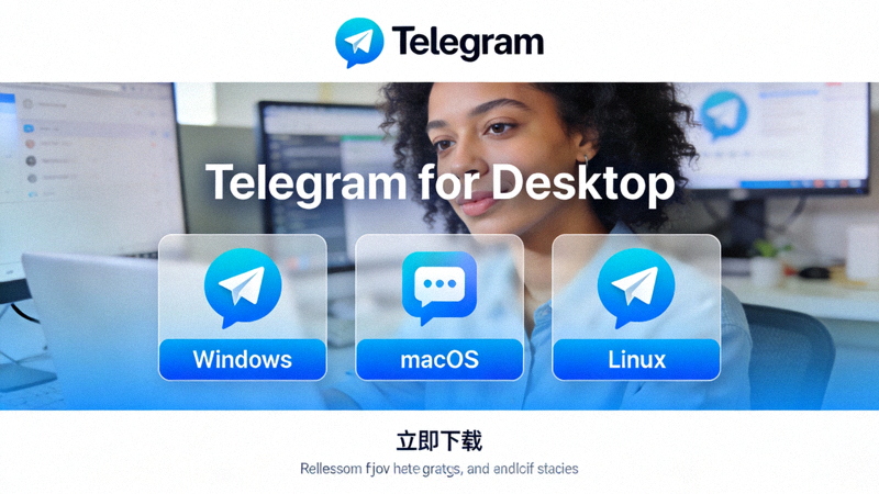 Telegram官方网站下载页面截图，显示Windows、macOS、Linux系统下载按钮