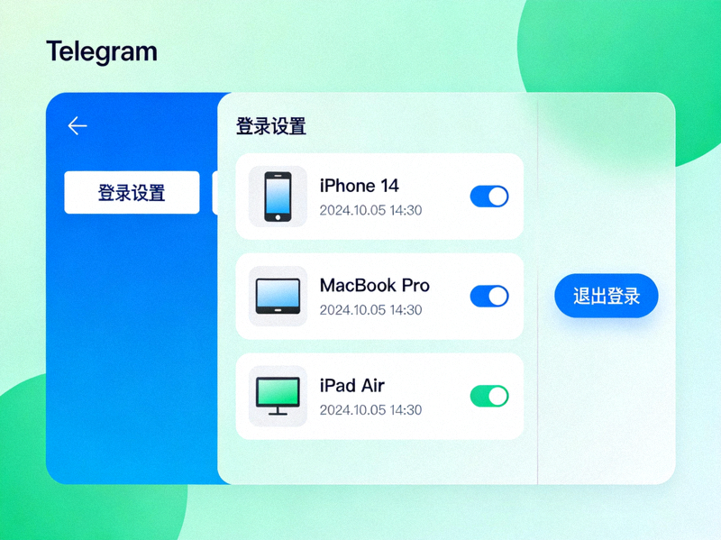Telegram桌面版登录设置界面图解，展示已登录设备列表