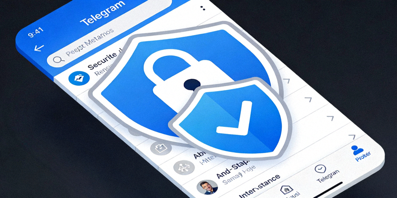 象征安全的锁与盾牌图标叠加在Telegram界面之上